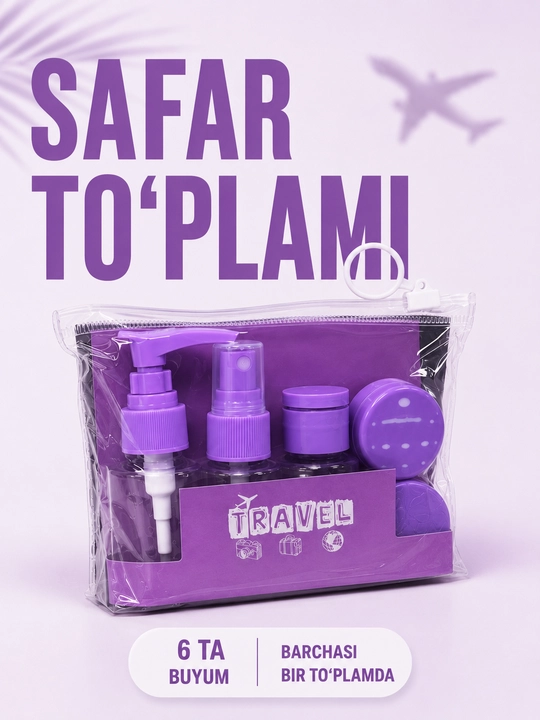 Kosmetika va sayohat idishlari to‘plami — 6 dona - 