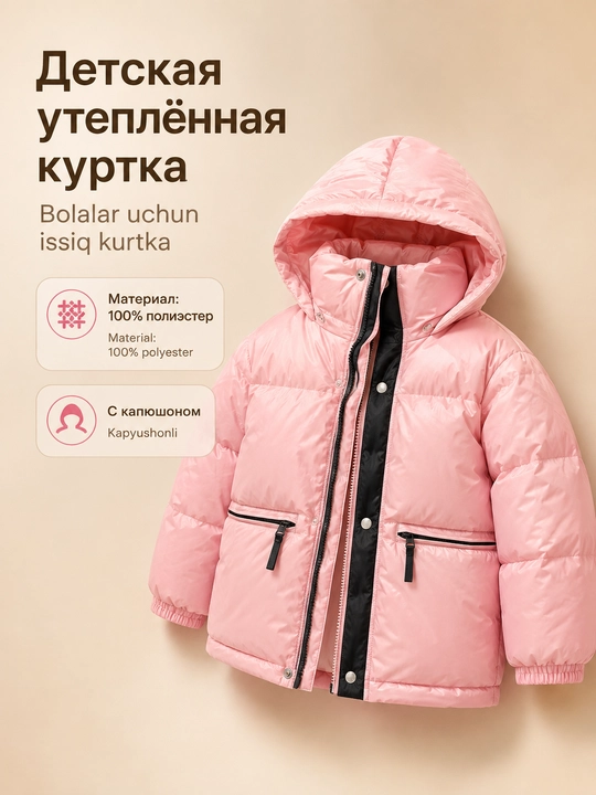 Куртка зимняя детская теплая с капюшоном оверсайз, пуховик для детей, 120-160 см