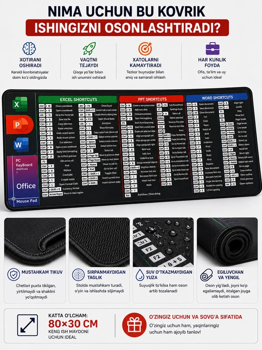 Katta kompyuter kovrik 80x30, gaming mouse pad va klavishli kompyuter gilamcha