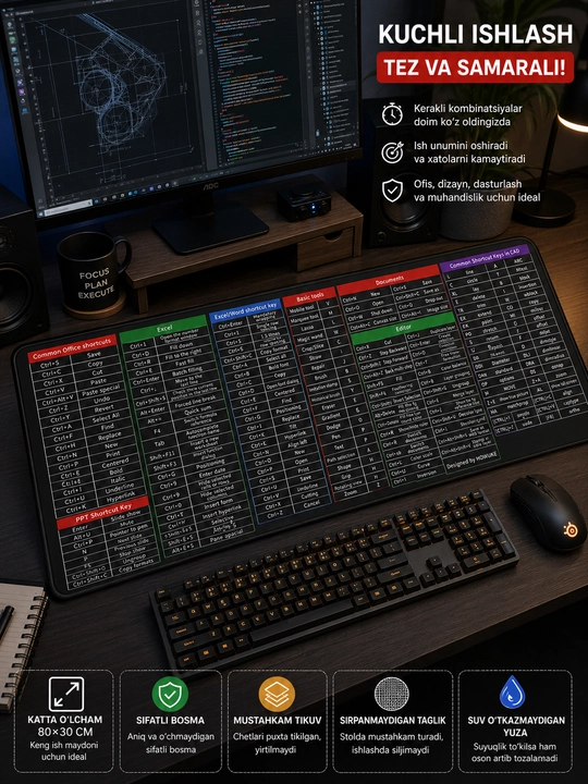 Katta kompyuter kovrik 80x30, gaming mouse pad va klavishli kompyuter gilamcha