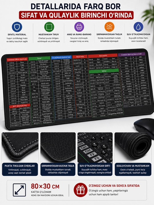 Katta kompyuter kovrik 80x30, gaming mouse pad va klavishli kompyuter gilamcha