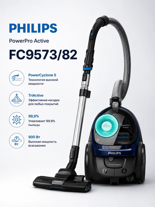 Nomi: Philips FC9573/82 PowerPro Active changyutgich, 900 Vt, PowerCyclone 5, TriActive