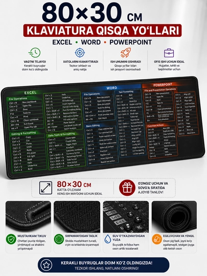Katta kompyuter kovrik 80x30, gaming mouse pad va klavishli kompyuter gilamcha - 