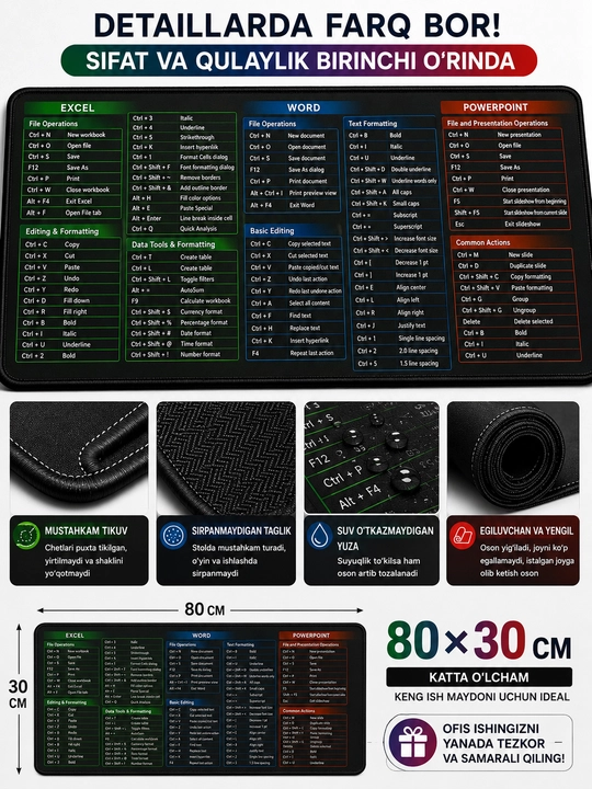 Katta kompyuter kovrik 80x30, gaming mouse pad va klavishli kompyuter gilamcha