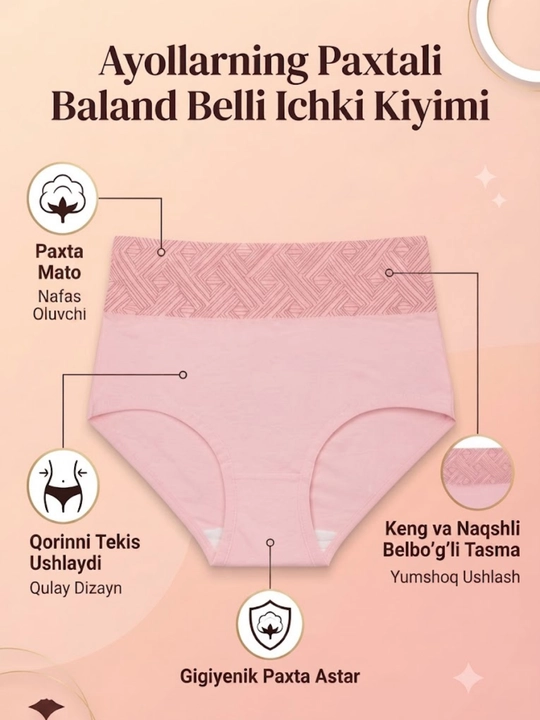 Ayollar trusigi ichki kiyim paxtali trusik yuqori belli ayollar ichki kiyimi