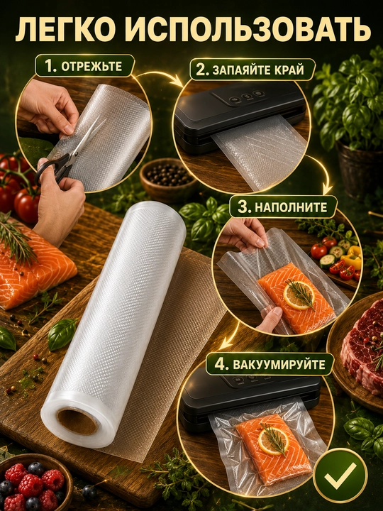 Vakuum gofrirovka qilingan paketlar, vakuumator uchun, 15 m