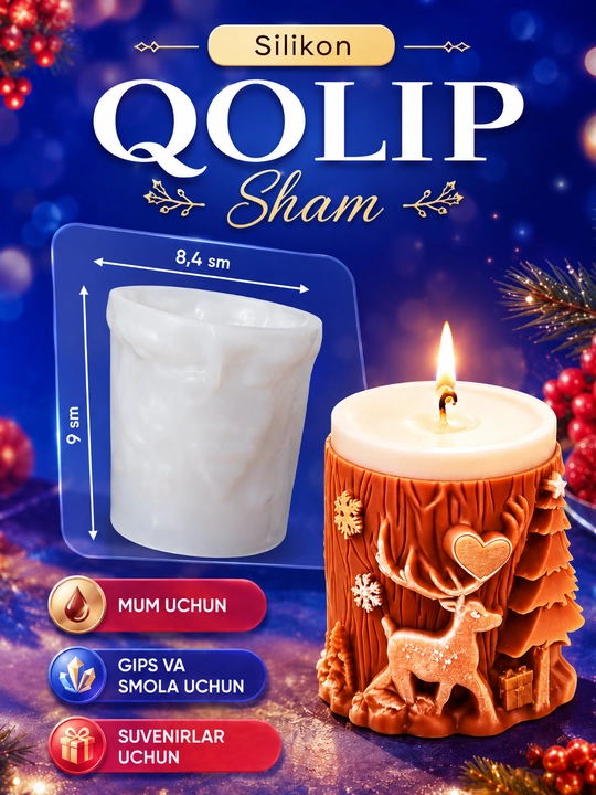 Yangi yil o‘yinchoqlari uchun silikon qoliplar, smola, gips, shamlar, yangi yil qoliplari