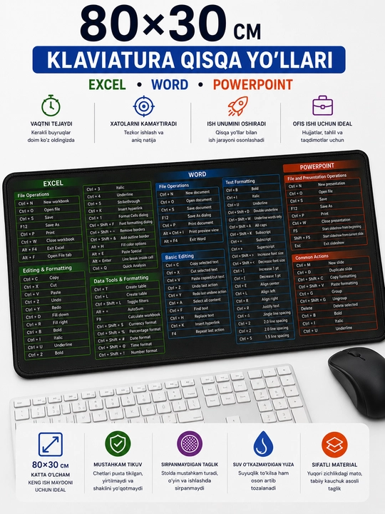 Katta kompyuter kovrik 80x30, gaming mouse pad va klavishli kompyuter gilamcha