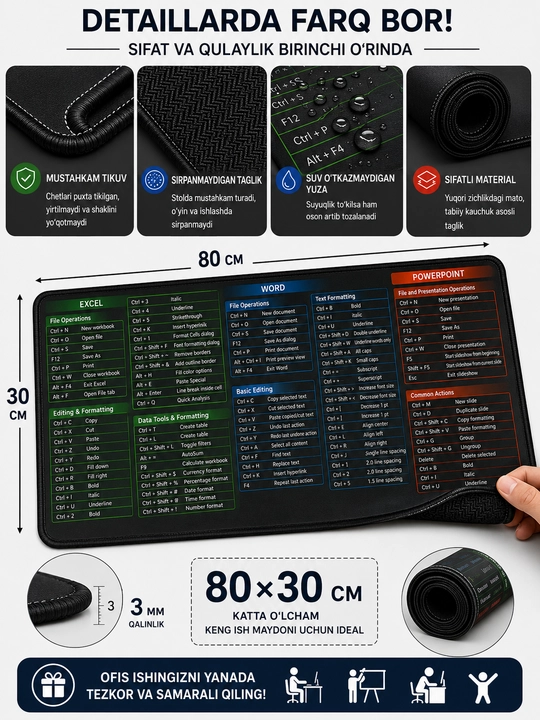 Katta kompyuter kovrik 80x30, gaming mouse pad va klavishli kompyuter gilamcha
