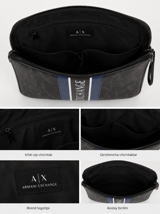 Мужская сумка клатч с надписью ARMANI и ремешком на запястье