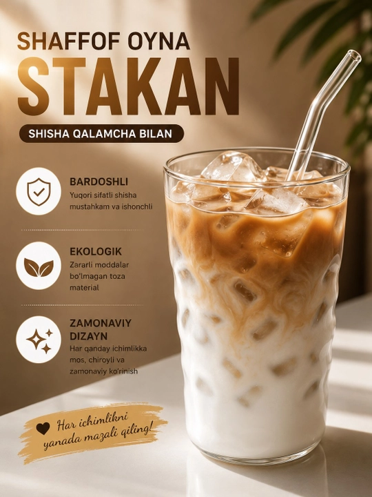 Stakan shisha trubochka bilan ichimlik va qahva uchun