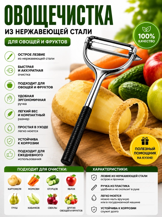 Овощечистка для овощей и фруктов из нержавеющей стали, универсальная - 
