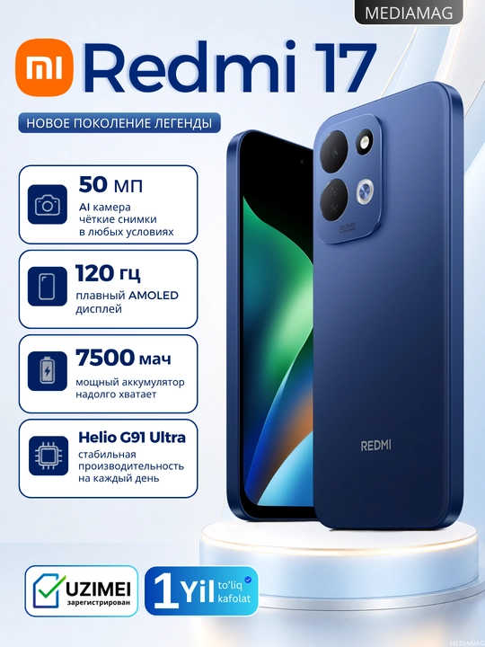 Smartfon Redmi 17 NFC, 7500 mAs, 45W Fast Charge, 120 Hz ekran, 50 MP kamera - 