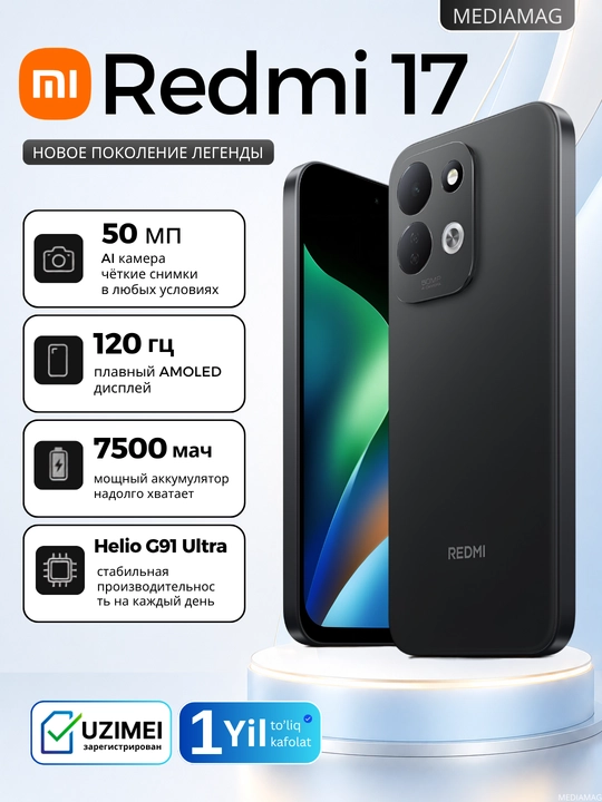 Smartfon Redmi 17 NFC, 7500 mAs, 45W Fast Charge, 120 Hz ekran, 50 MP kamera - 