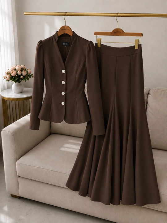 Ayollar uchun klassik jaket va uzun yubkali kostyum