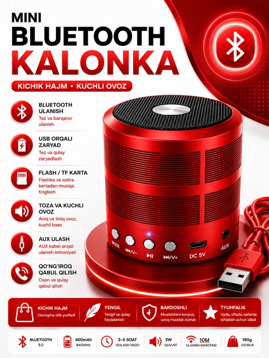 FM, USB, TF, AUX simsiz karnayli WS-887 portativ Bluetooth karnay - 