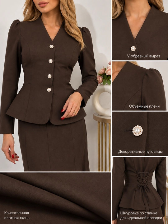 Ayollar uchun klassik jaket va uzun yubkali kostyum