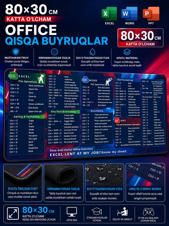 Katta kompyuter kovrik 80x30, gaming mouse pad va klavishli kompyuter gilamcha - 