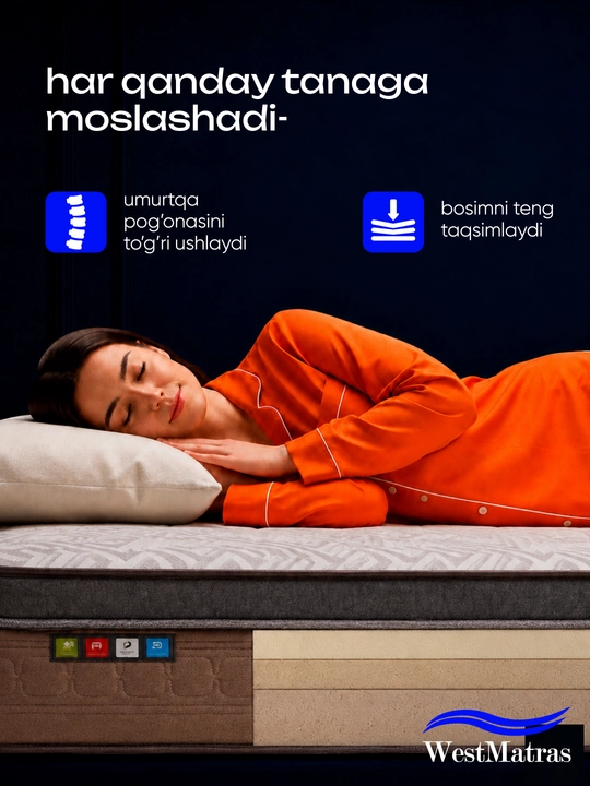 Royal Sleep – ikkitomonlama prujinasiz ortopedik matras, 28 sm, matraslar