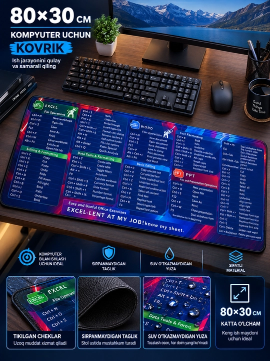Katta kompyuter kovrik 80x30, gaming mouse pad va klavishli kompyuter gilamcha
