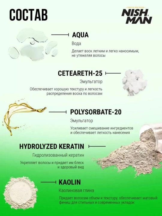Глина для укладки волос NISHMAN M2,M11,M10, для всех типов, сильная фиксация, 150 мл