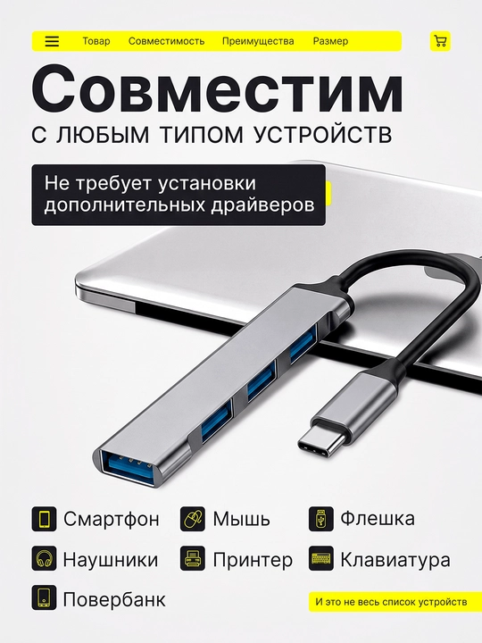 USB Hub 3.0 Type-C, USB-разветвитель и адаптер для ноутбука и MacBook