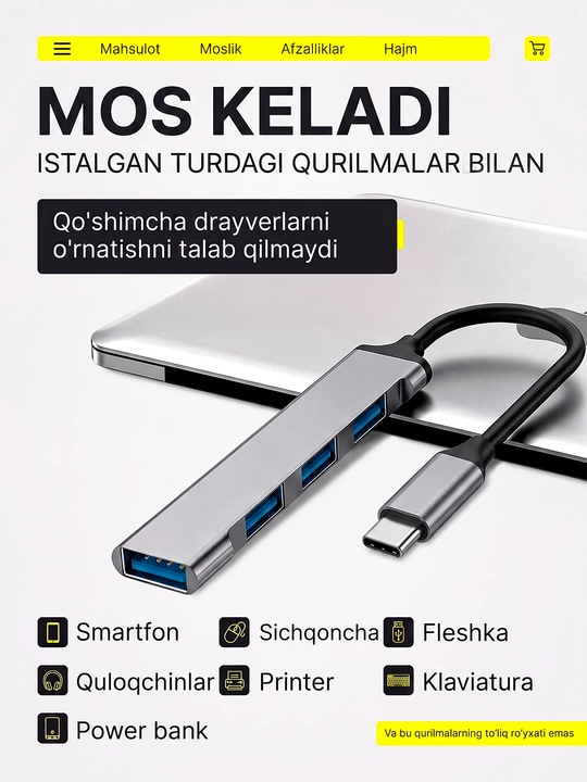 USB Hub 3.0 Type-C, USB-разветвитель и адаптер для ноутбука и MacBook