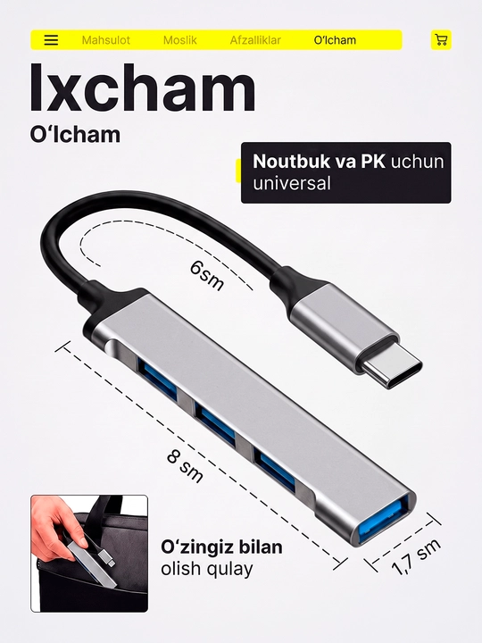 USB Hub 3.0 Type-C, USB-разветвитель и адаптер для ноутбука и MacBook