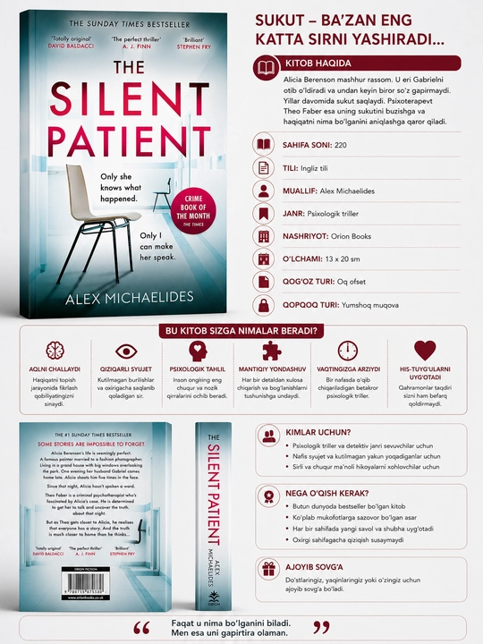 Kitob, The Silent Patient, Alex Michaelides