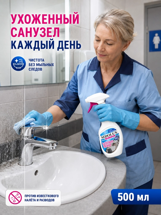 Sidolux Professional для ванной, от известкового налета и мыльных следов, 500 мл