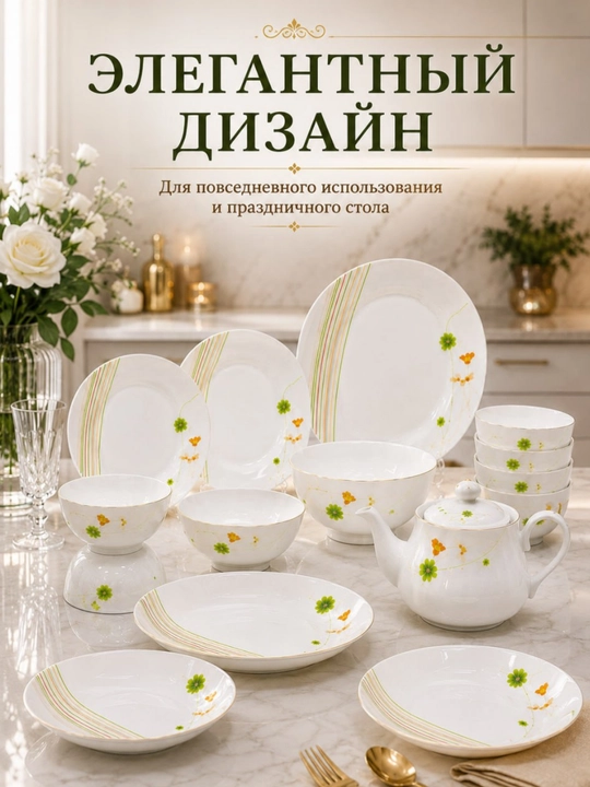 Набор посуды Torix на 6 персон, 32 предмета, стеклокерамика, подарочная упаковка
