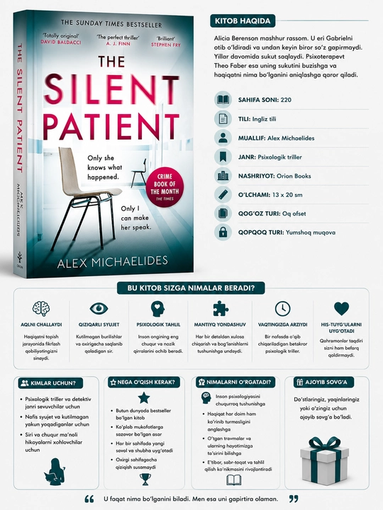 Kitob, The Silent Patient, Alex Michaelides