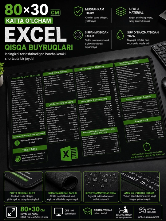 Katta kompyuter kovrik 80x30, gaming mouse pad va klavishli kompyuter gilamcha - 