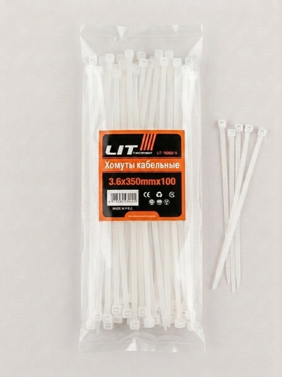 Kabel xomuti (styajka) LIT 3.6x200 mm, oq, neylon, kabellar va simlar uchun, 100 dona