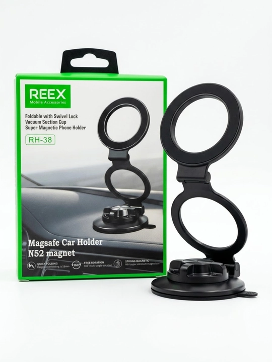 REEX magnitli MagSafe vakuumli RH-38 qora rangli avtomobil telefon ushlagichi