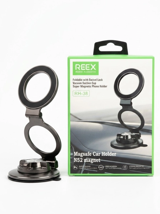 REEX magnitli MagSafe vakuumli RH-38 qora rangli avtomobil telefon ushlagichi - 