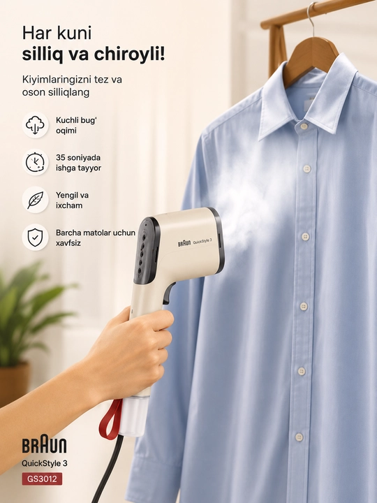 Braun QuickStyle 3 GS3012 qo‘l bug‘latgichi, ixcham, tez isituvchi