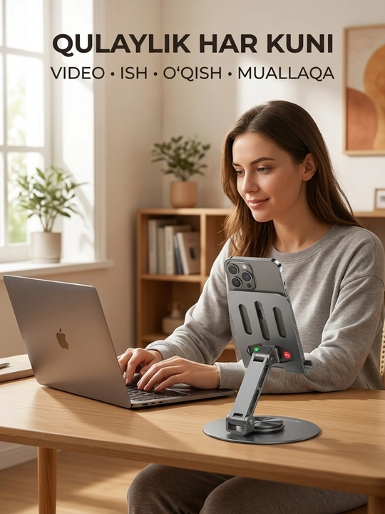 Telefon stendi stol uchun 360° aylanadigan buklanadigan holder, telefon va planshet uchun