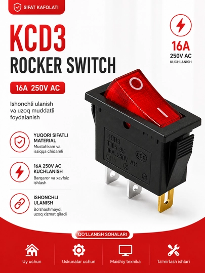 Roker VKLUCHATEL / Ikki tomonlama rocker switch KCD3 va RC5 — 16A 250V - 