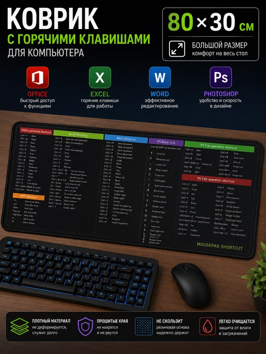 Katta kompyuter kovrik 80x30, gaming mouse pad va klavishli kompyuter gilamcha - 