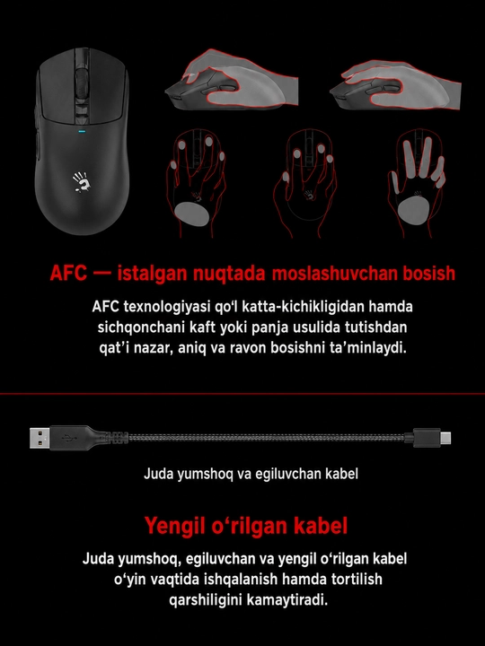 Bloody R72 Pro Duo - simsiz o‘yin sichqonchasi, 26000 CPI, 1000 Gs, quvvatlash stansiyasi