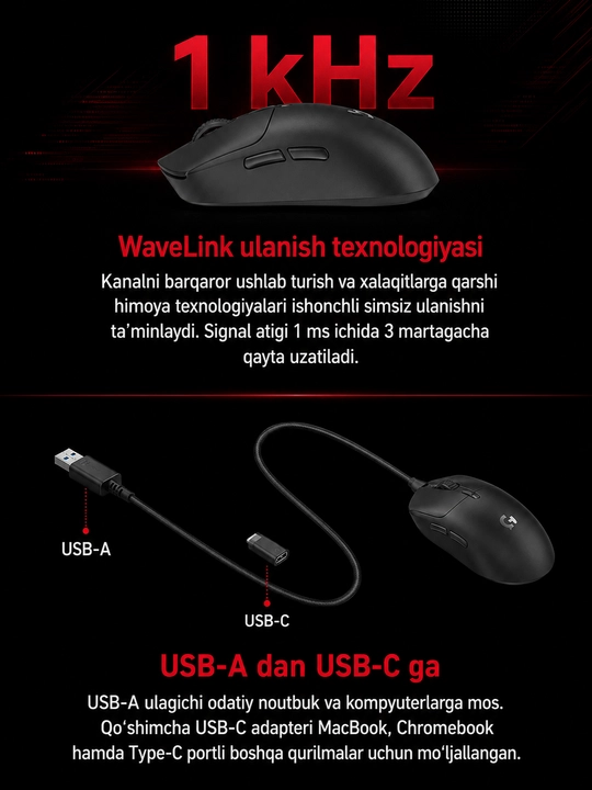 Bloody R72 Pro Duo - simsiz o‘yin sichqonchasi, 26000 CPI, 1000 Gs, quvvatlash stansiyasi