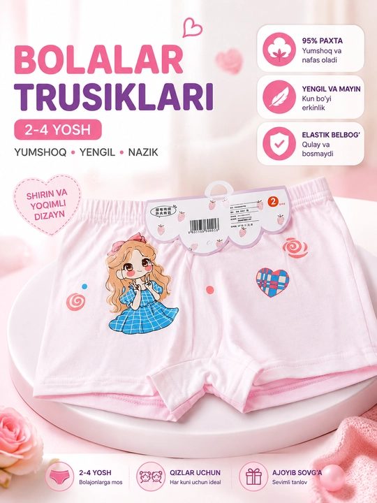 O'g'il bola va qiz bolalar uchun paxtalik yumshoq trusiklar