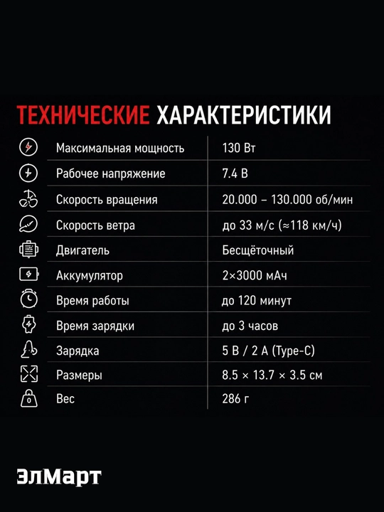 Wmark NG-TB001 TURBO turbinali mini-ventilyator, simsiz fen, kuchli havo oqimi 33 m/s