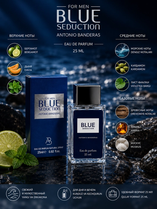 Antonio Banderas Blue Seduction erkaklar atiri, 25 ml