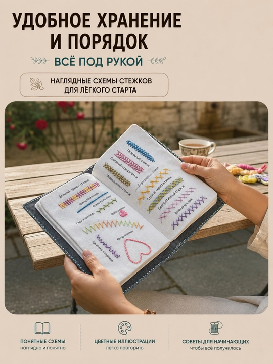 Набор для рукоделия 172 предмета с книгой по вышивке и образцами стежков