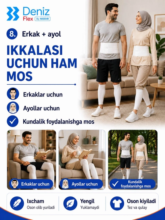 Bel bandaji va oyoq bandaji, elastik paxtali komplekt, Deniz Flex By NODIR, XL,XXL,XXXL