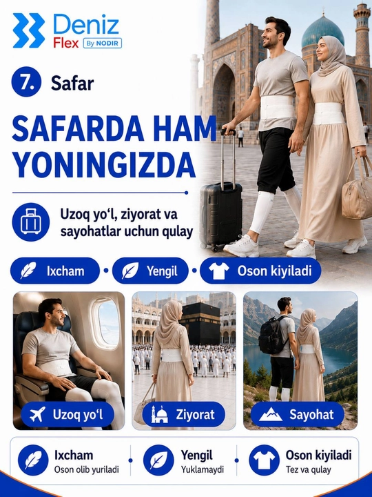 Bel bandaji va oyoq bandaji, elastik paxtali komplekt, Deniz Flex By NODIR, XL,XXL,XXXL