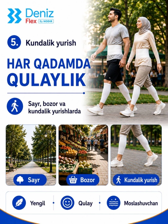 Bel bandaji va oyoq bandaji, elastik paxtali komplekt, Deniz Flex By NODIR, XL,XXL,XXXL