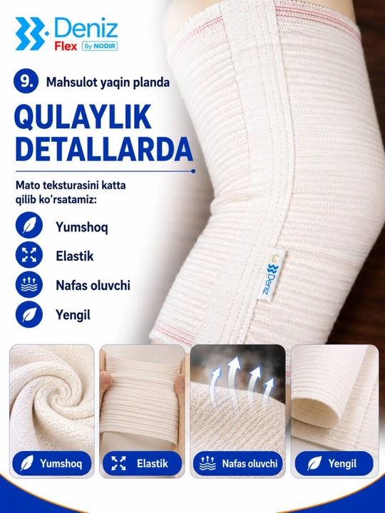 Bel bandaji va oyoq bandaji, elastik paxtali komplekt, Deniz Flex By NODIR, XL,XXL,XXXL